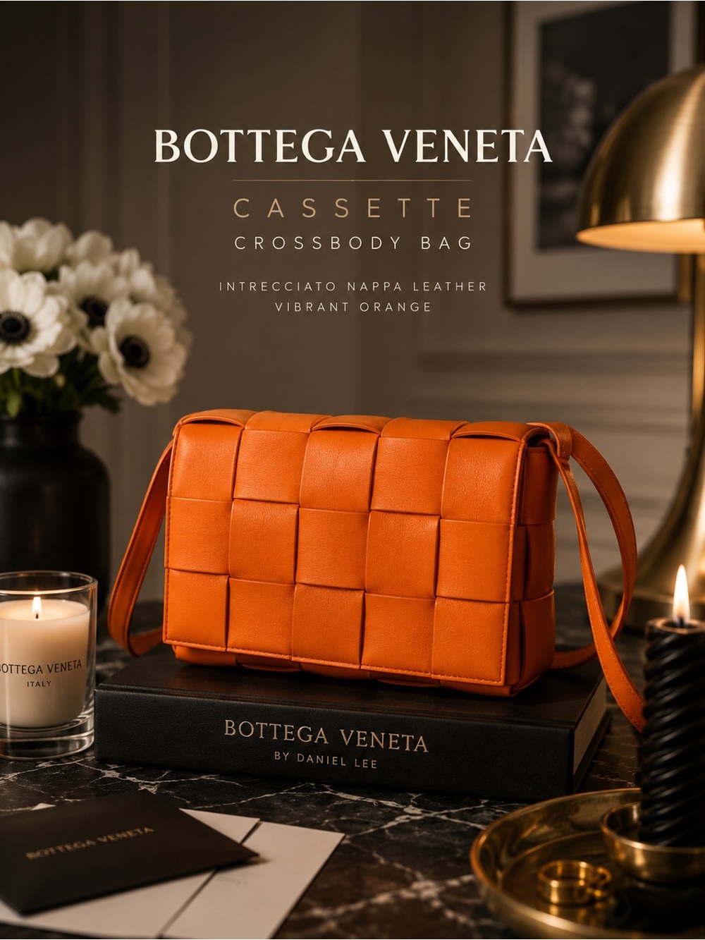 Authentic Bottega Veneta Cassette Intrecciato Orange Leather Crossbody Bag
